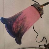 1940s Art Deco bronze and tulip lamp signed French glass