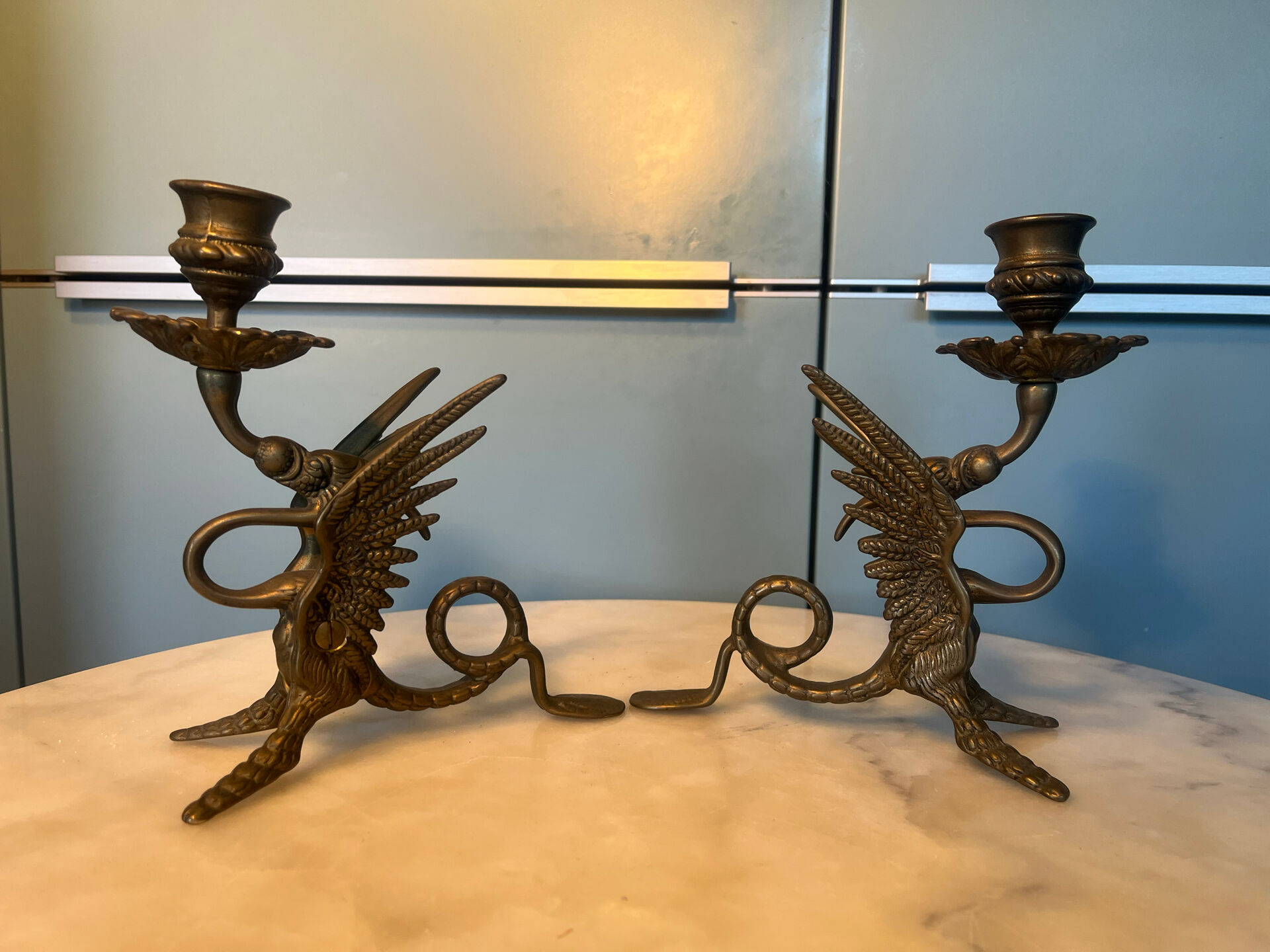 Pair of chimera candlesticks
