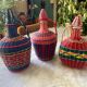 Trio de bouteilles en scoubidou vintage