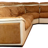 Leather and microfiber angle sofa