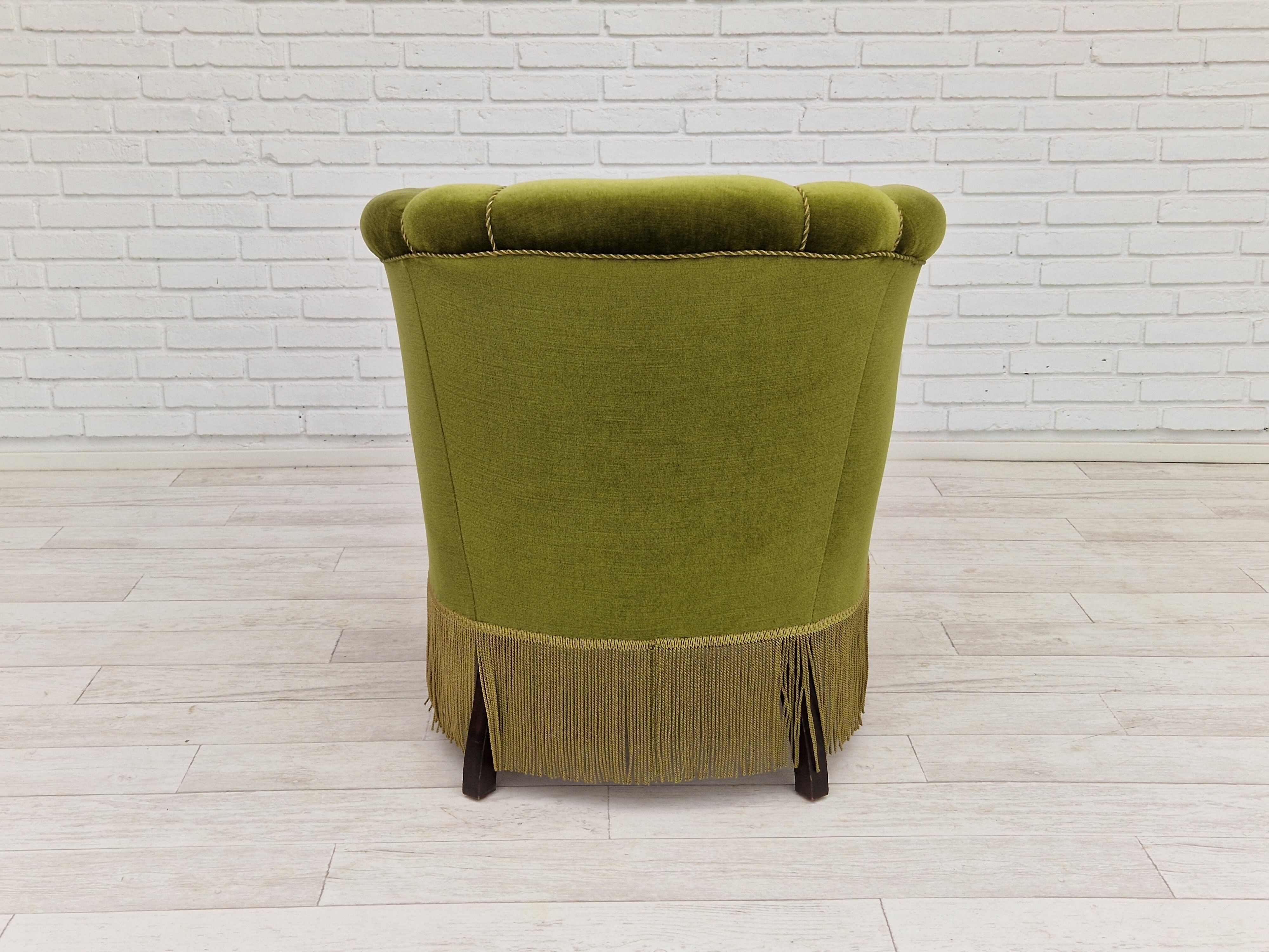 Danish velour armchair original condition beech wood 1960s