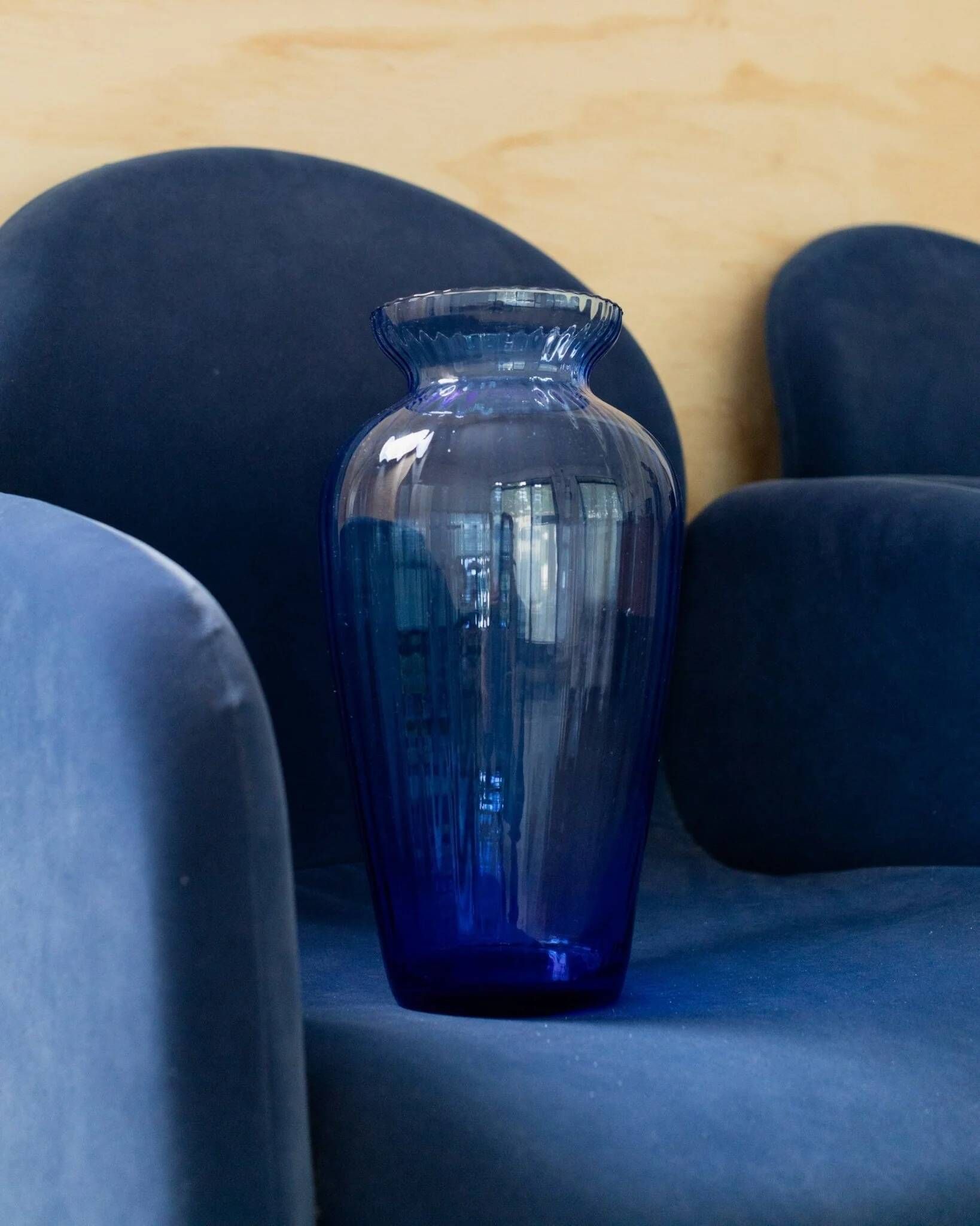 XL Murano Glass Vase in Blue, Italian Mid-Century Art Glass, 1970s