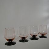 Set of 4 glasses with pink stems and black stems art deco 1930s