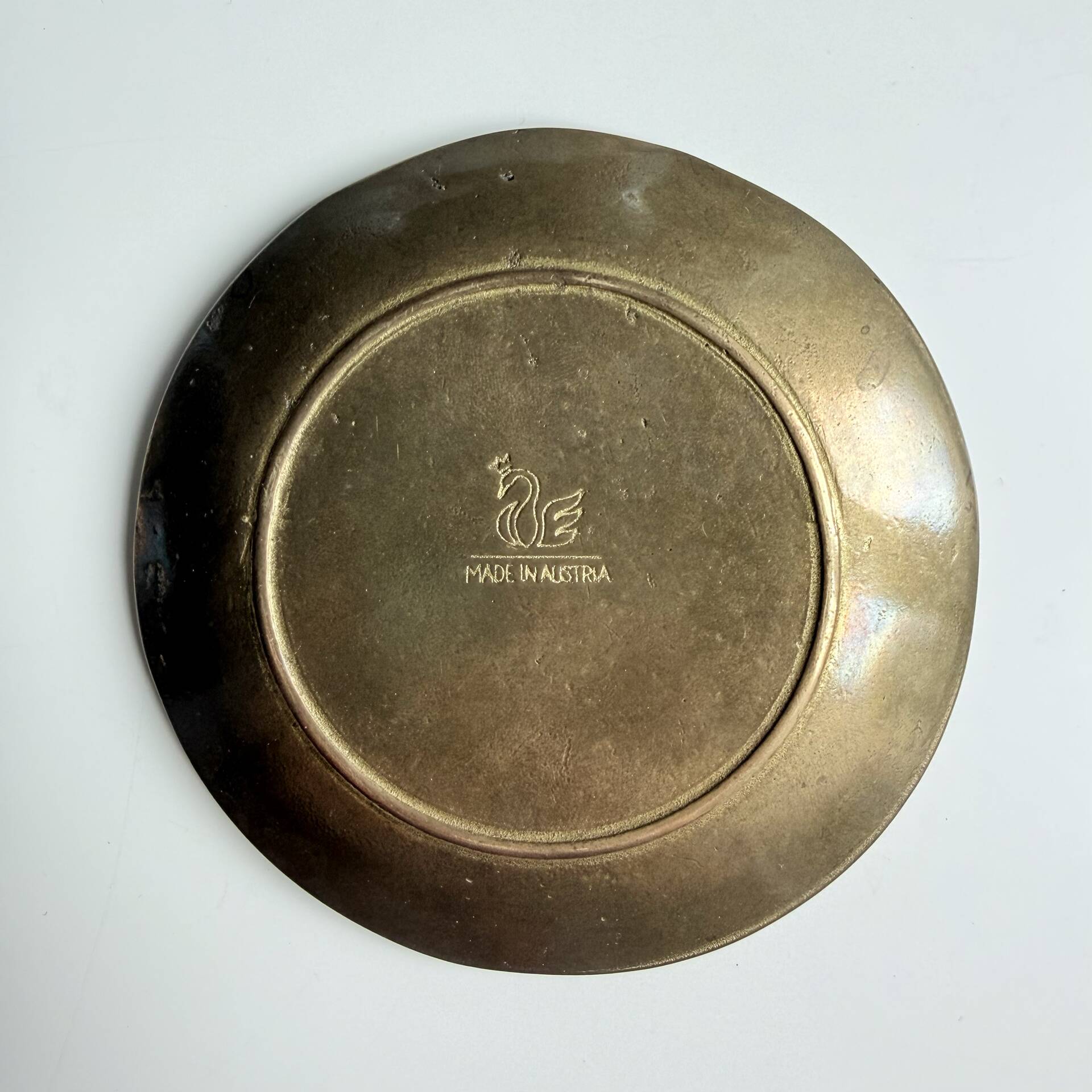 Vintage Austrian brass plate, frog on lily pad, Art Nouveau, Jugendstil ring.