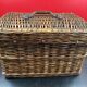 Rare antique wicker picnic basket with iron closures and handle