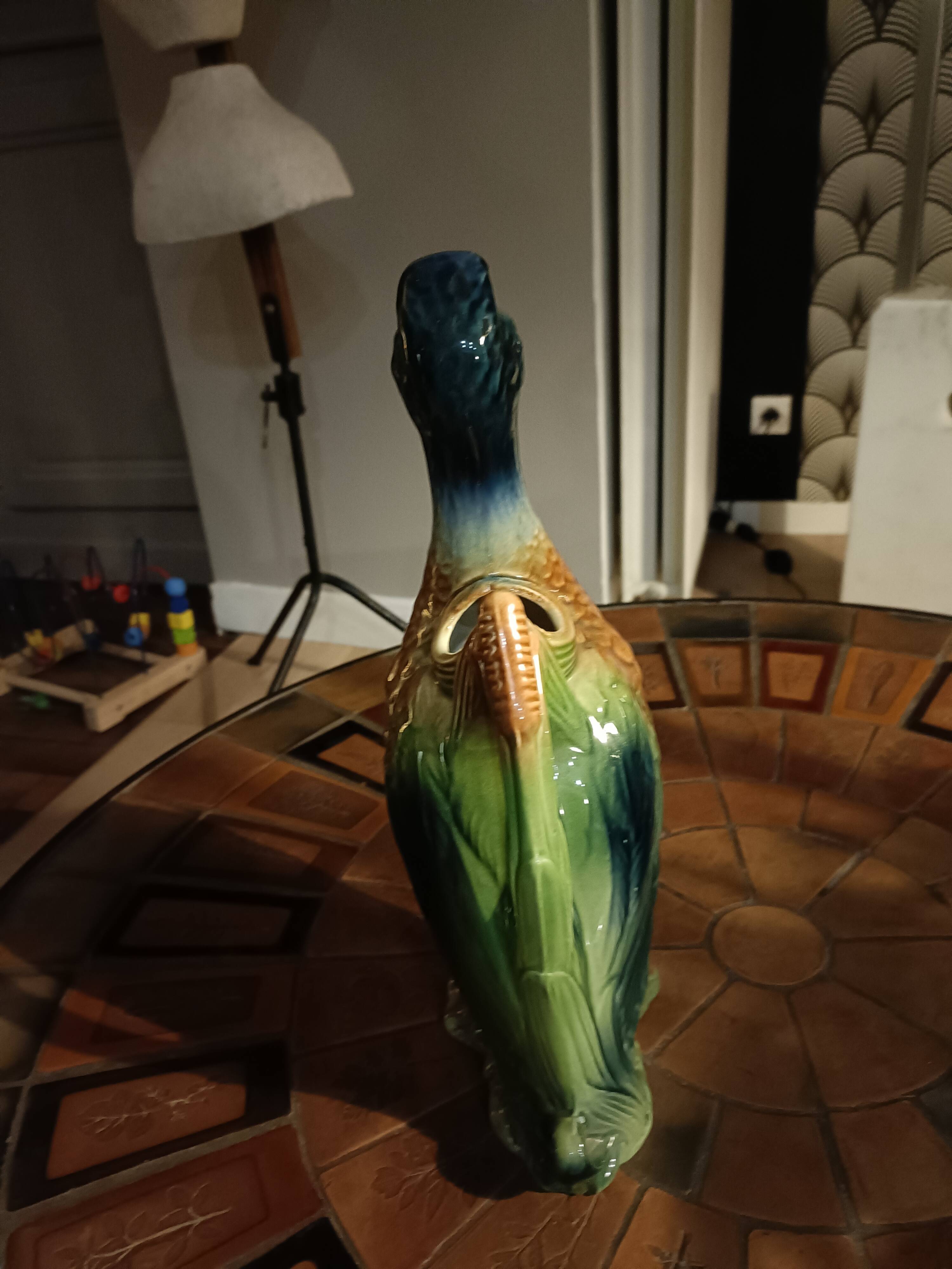 Duck slip signed Saint Clement, earthenware pitcher France