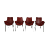 Set of 4 red leather and aluminium duna chairs by Jorge Pensi for Cassina, 1990s