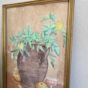 Still life illustration from the 70s under glass.