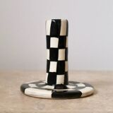 Modern Handmade Black and White Checkered Candlestick Holder
