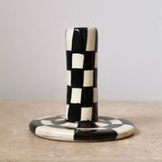 Modern Handmade Black and White Checkered Candlestick Holder
