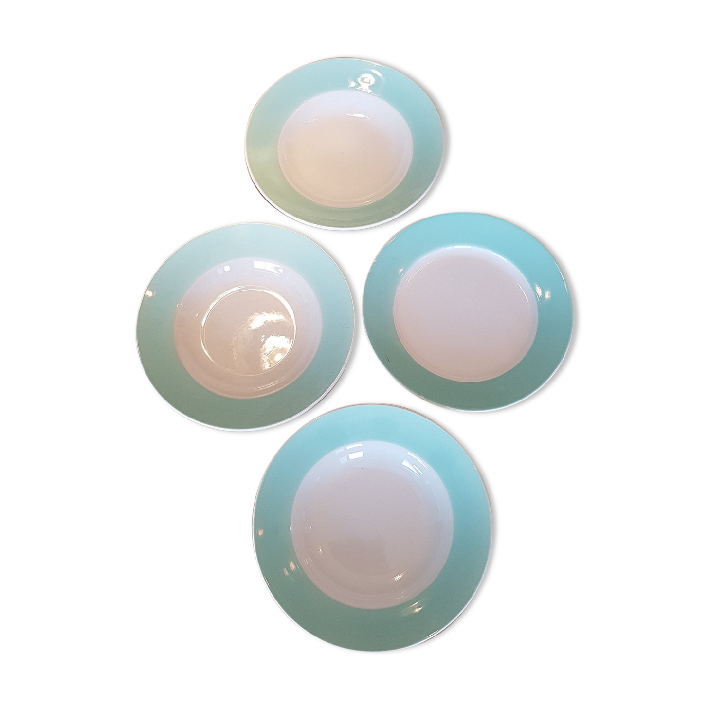 Lot of 4 green and white plates