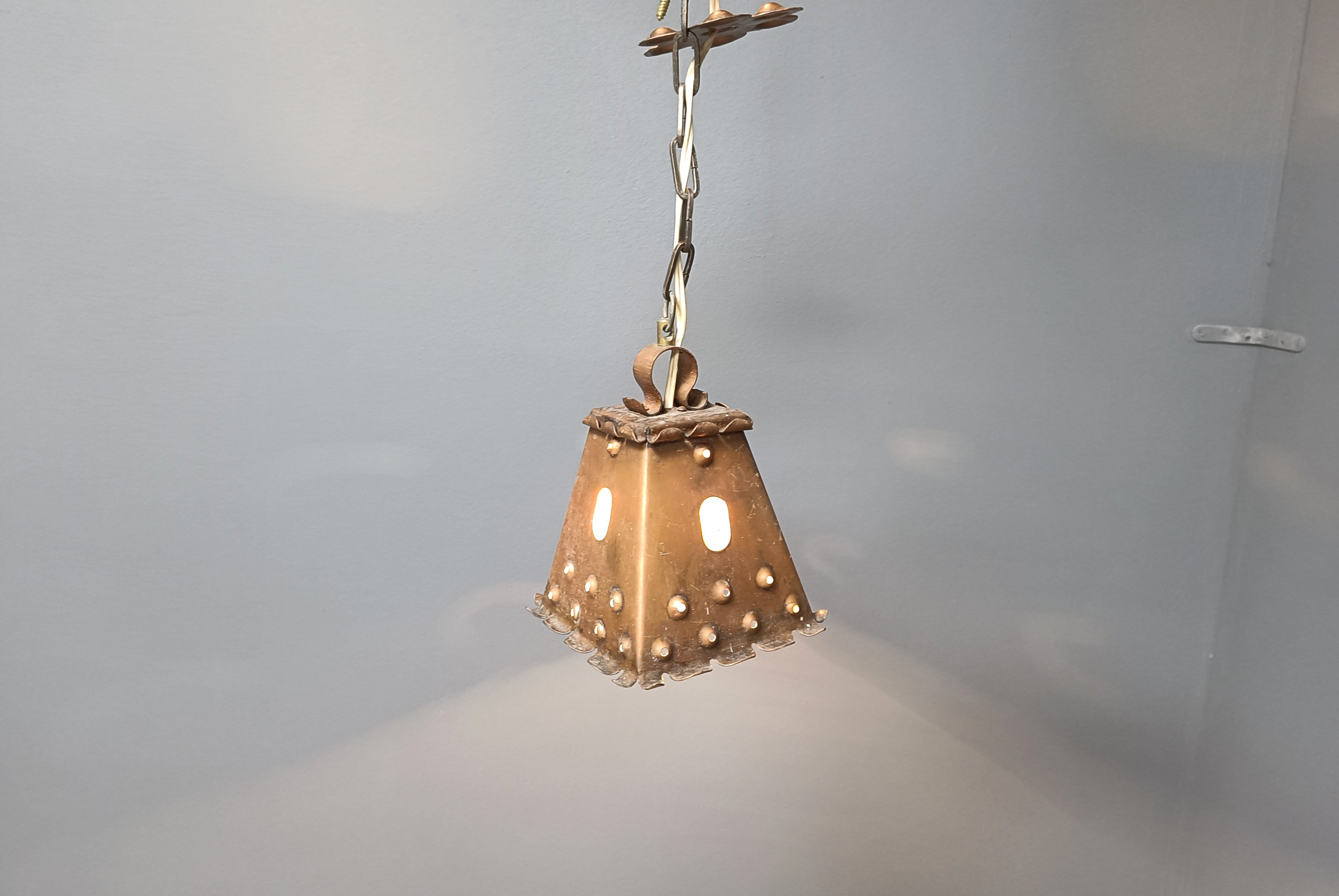 Brutalist copper pendant light, 1970s
