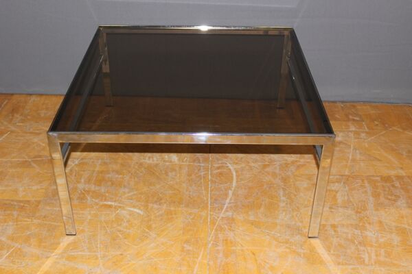 Table basse en chrome et vers fumé vers 1970