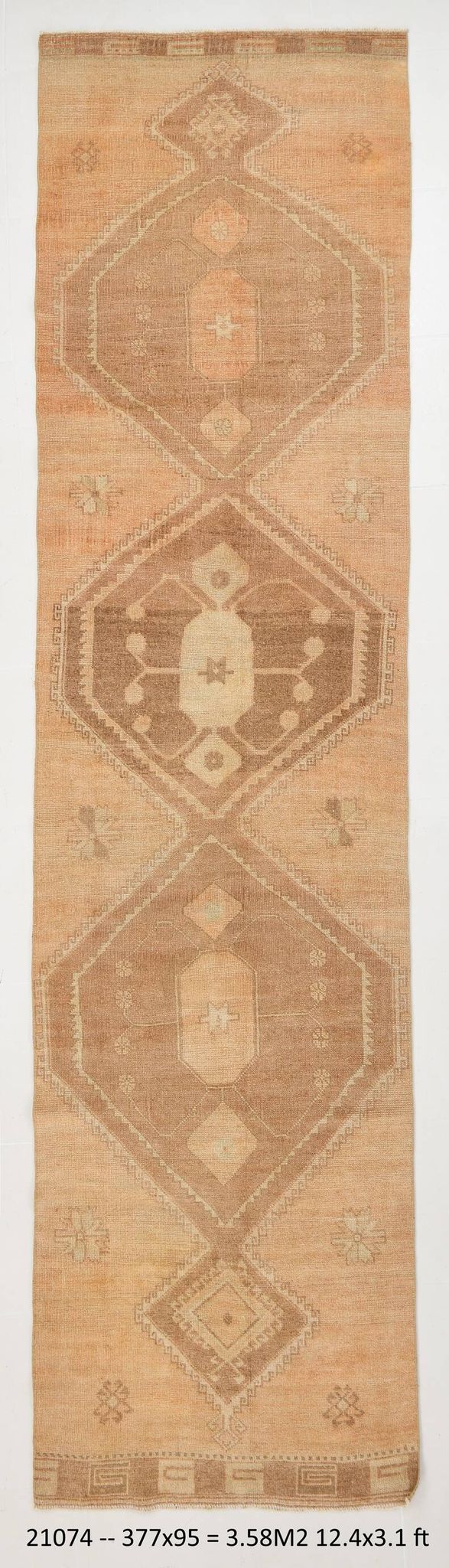 3x12 Cream & Brown Tribal Turkish Runner Rug, 95x377Cm