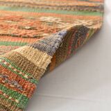 5x8 Green & Orange Striped Pattern Persian Kilim Rug, 155x250Cm