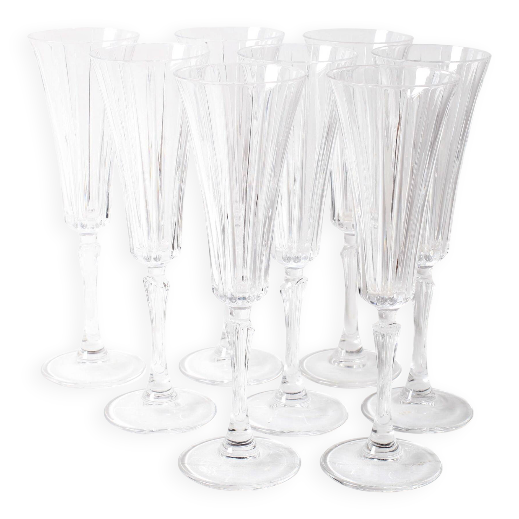 Set of 8 Crystal Vintage Champagne Flutes, Prosecco Clear Italian