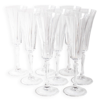Set of 8 Crystal Vintage Champagne Flutes, Prosecco Clear Italian