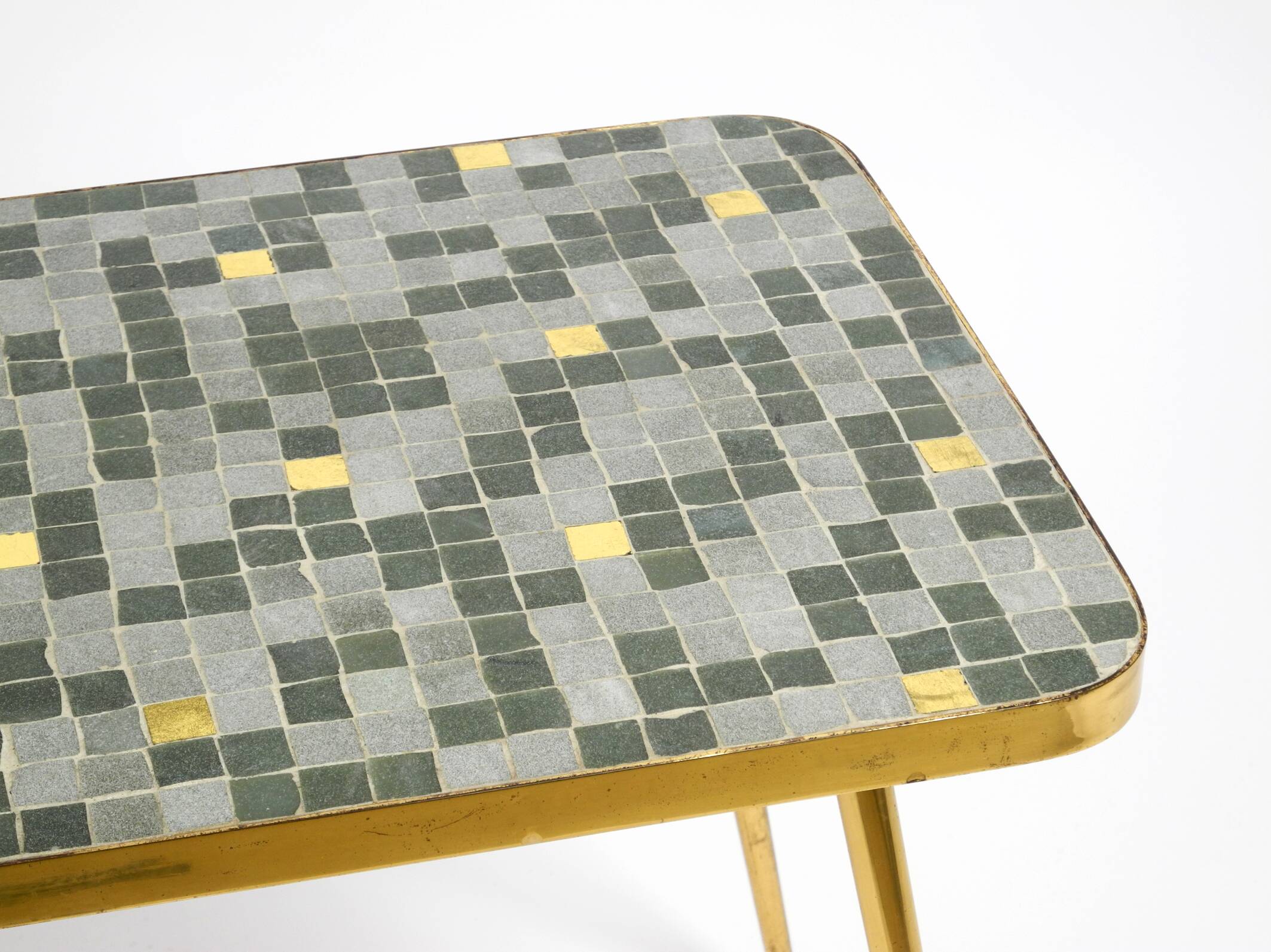 Beautiful Mid Century Modern brass side table with mosaic surface by Münche