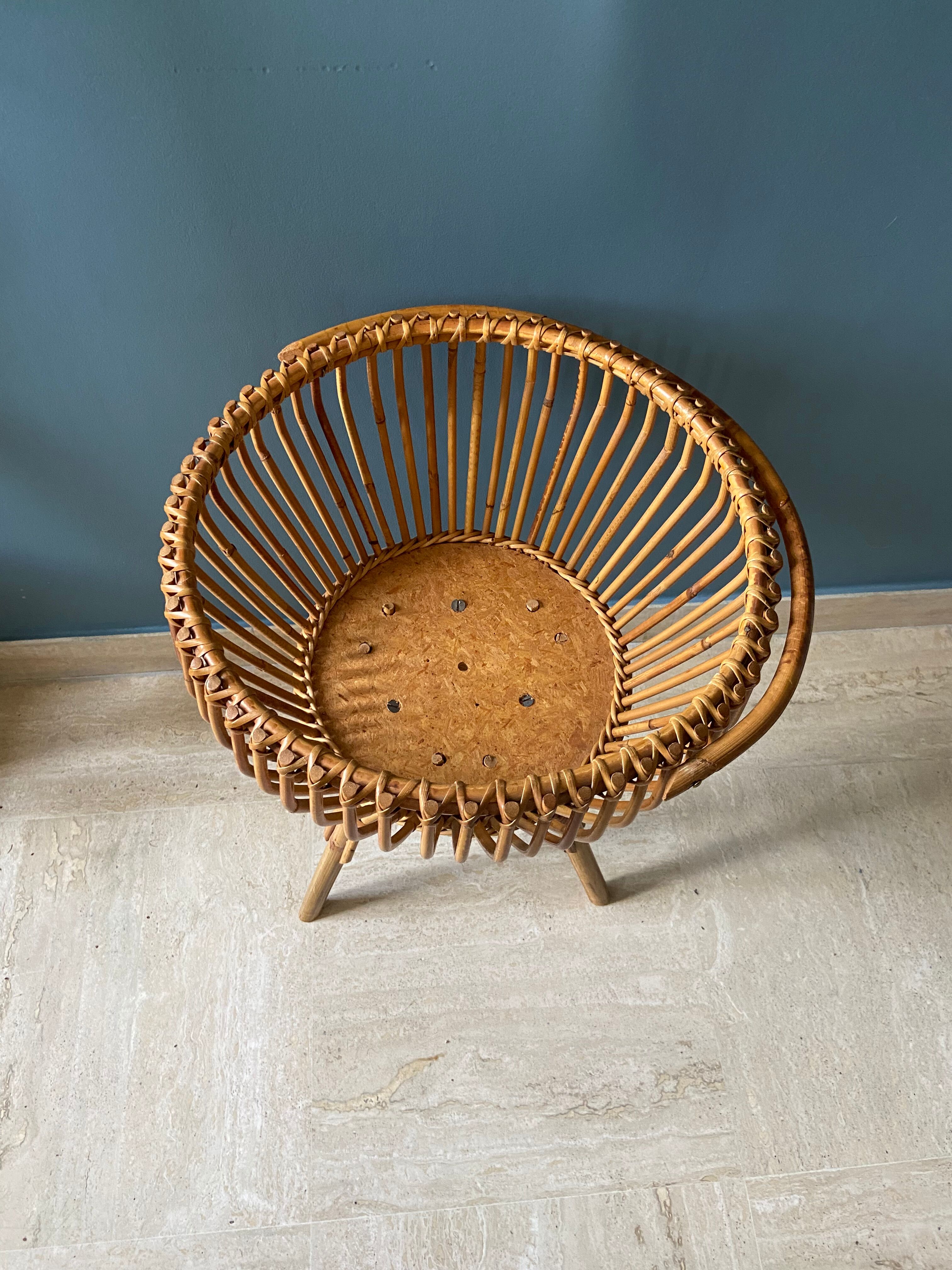 Porte plante ou revues en rotin vintage 1950