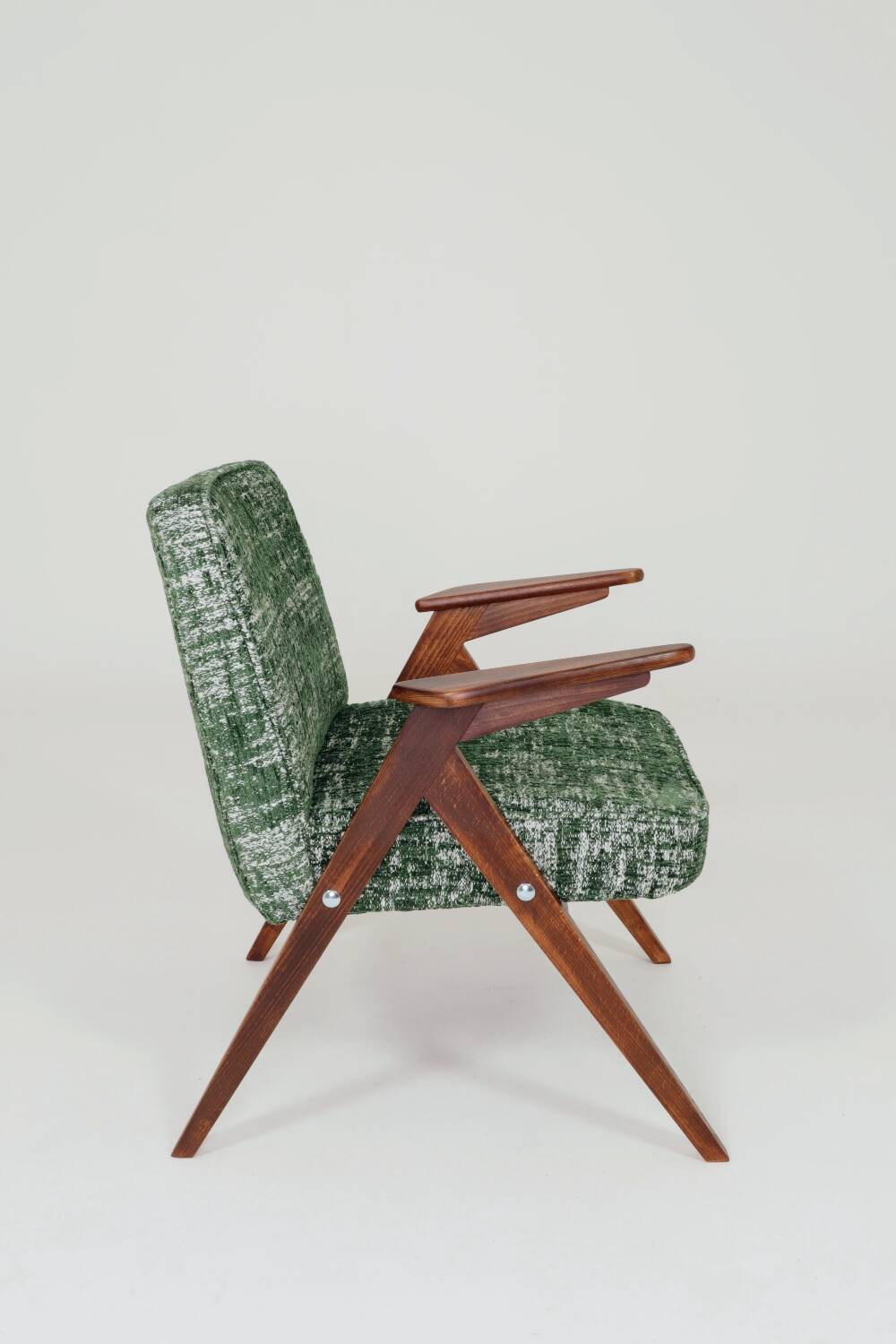 Fauteuil lounge scandinave vert, tissu d'ameublement bohème mélangé