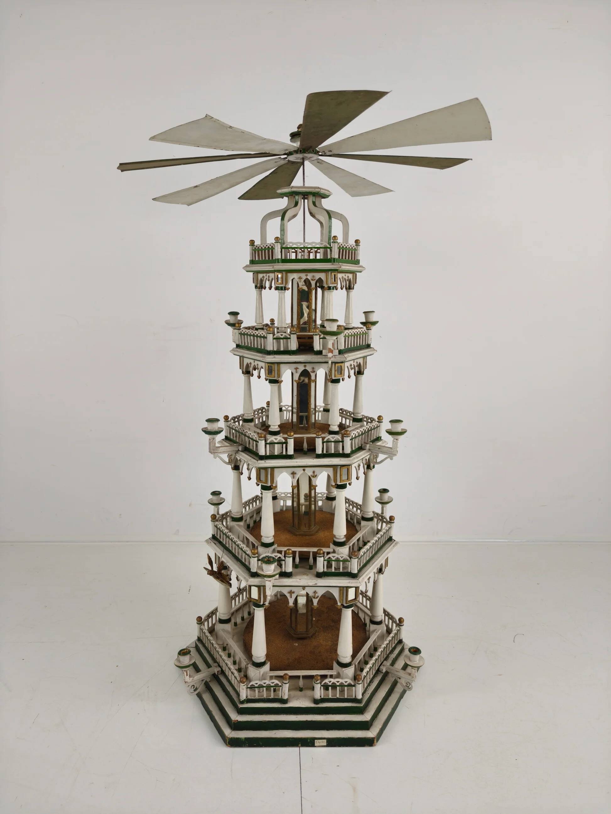 19th century handmade Christmas pyramid – rare and beautiful German folk art piece