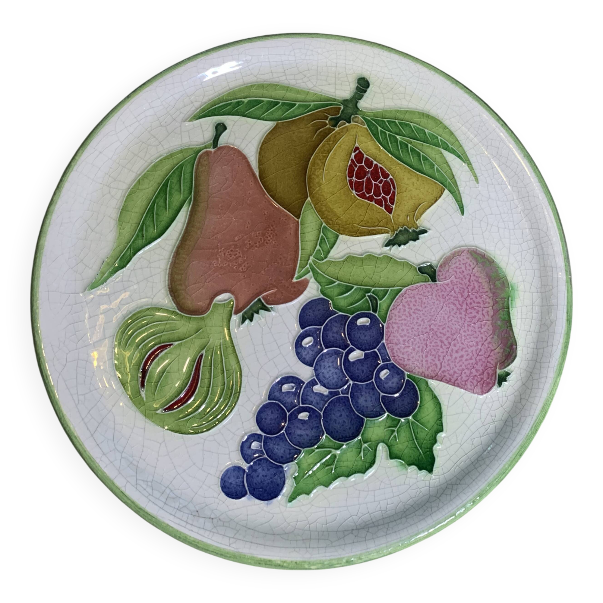 Decorative hanging plate, fruit model, in glazed ceramic