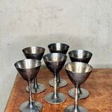 Set of six hammered metal stemmed glasses