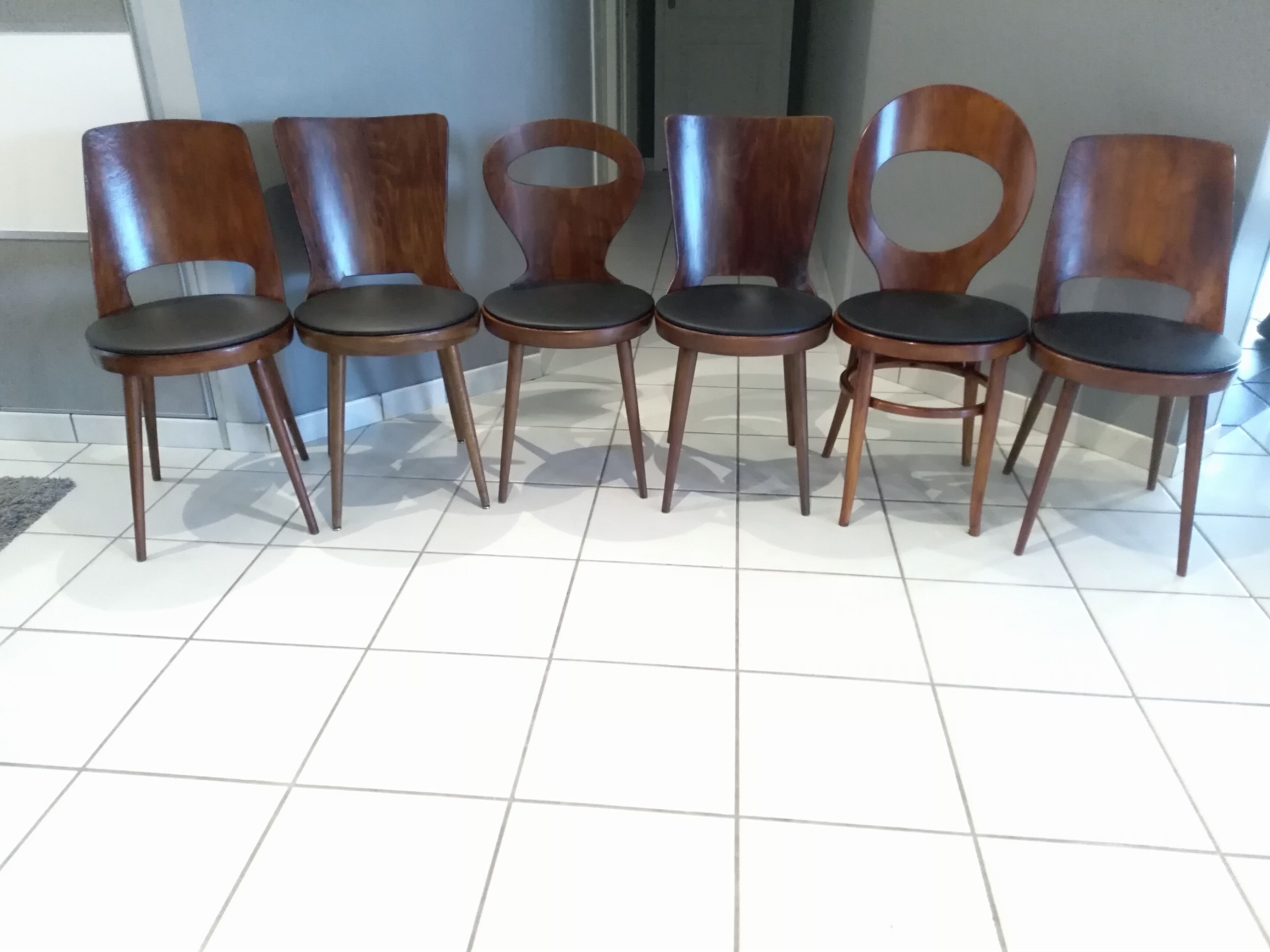 Lot 6 chairs Bistro Baumann mismatched Dove, Mondor