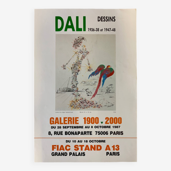 Affiche original de galerie d’art Salvador Dali FIAC au Grand Palais 1987 à Paris