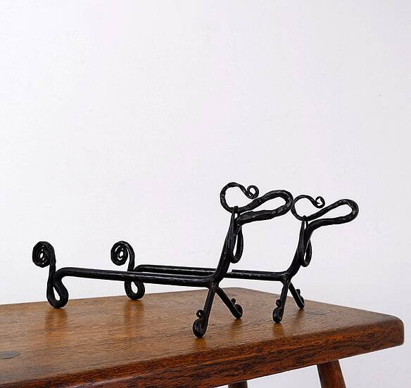 Pair of wrought iron dachshund andirons