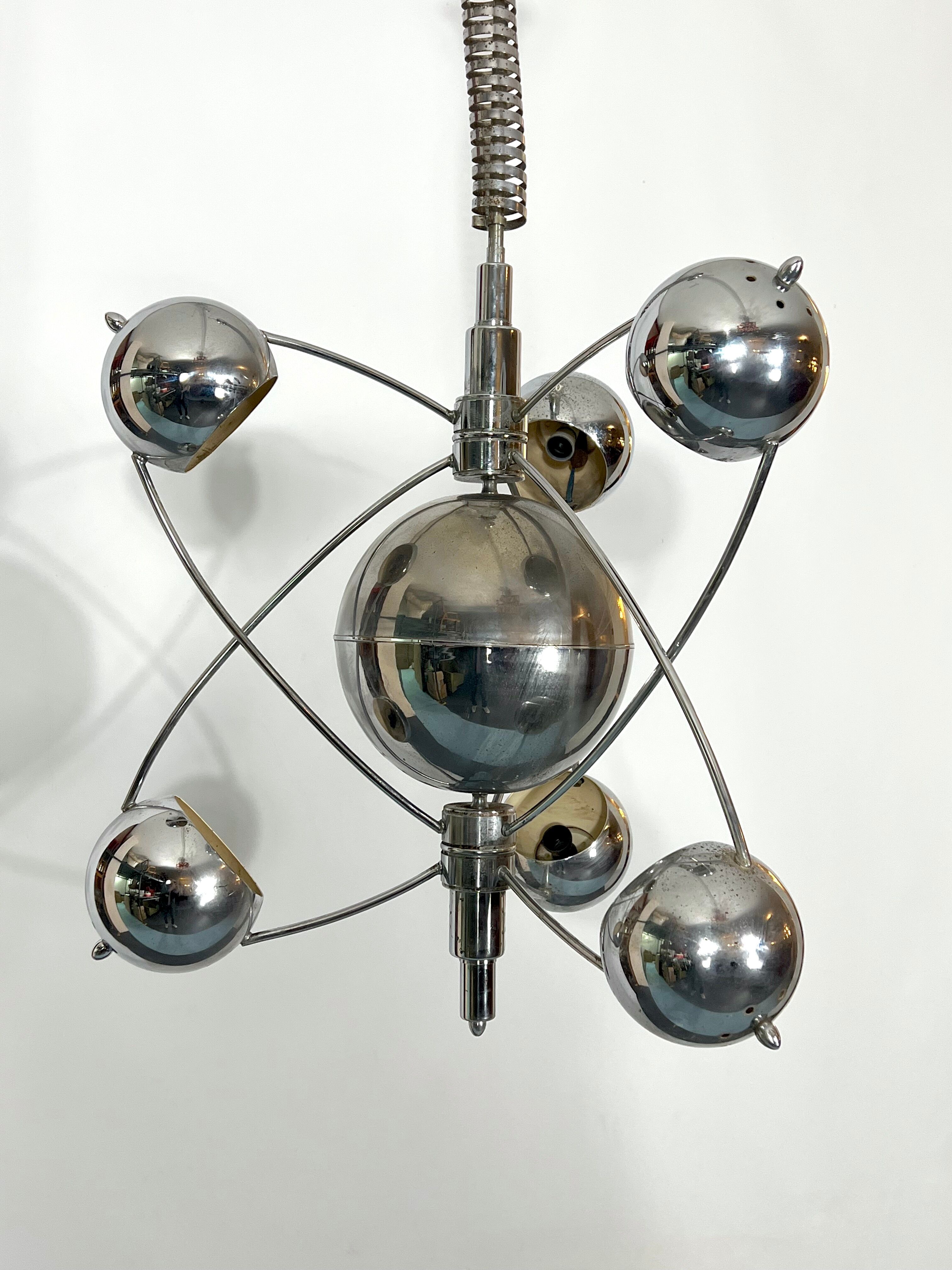 Goffredo Reggiani, satellite chrome chandelier from 60s