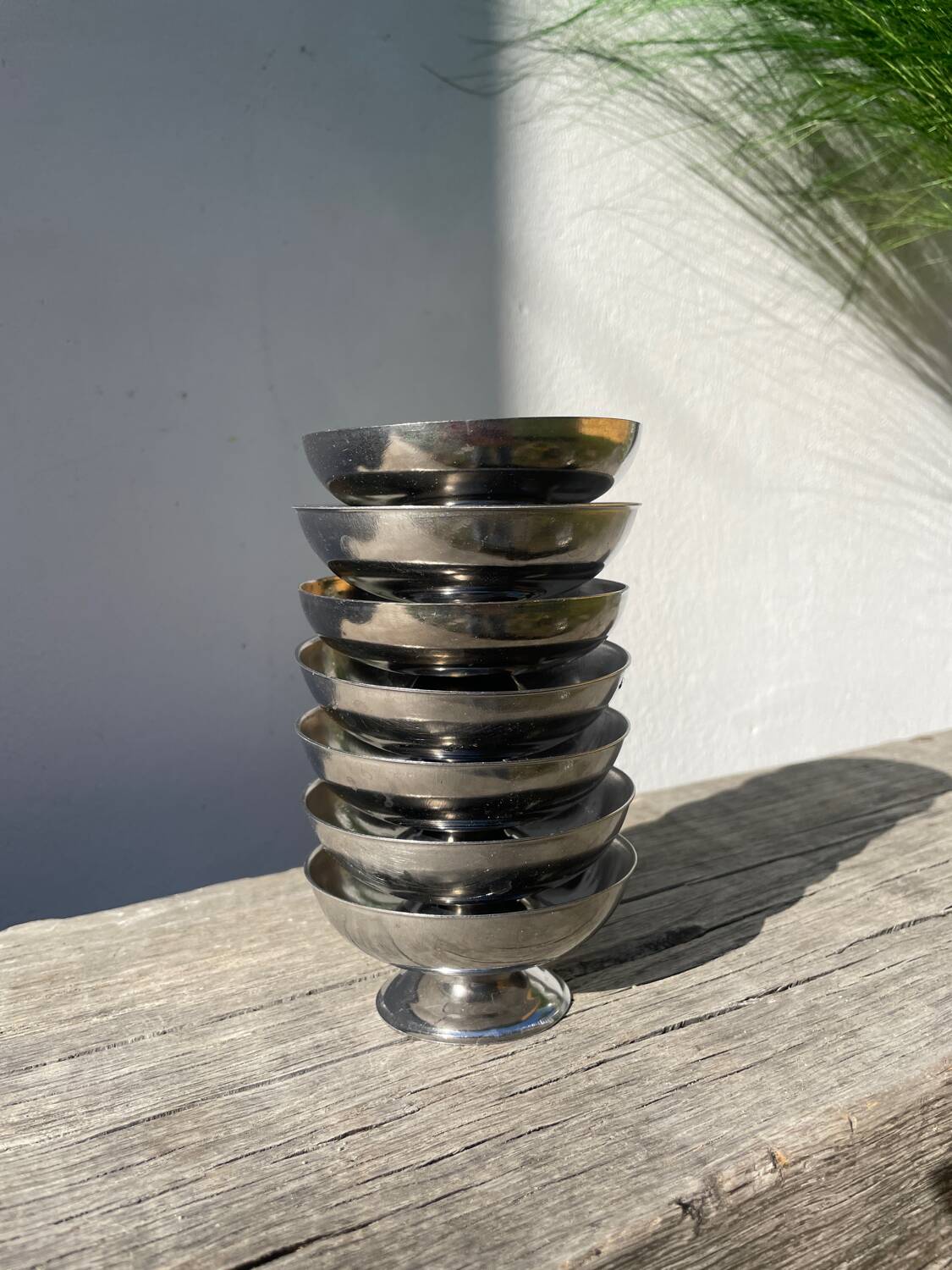 7 stainless steel cups 1970