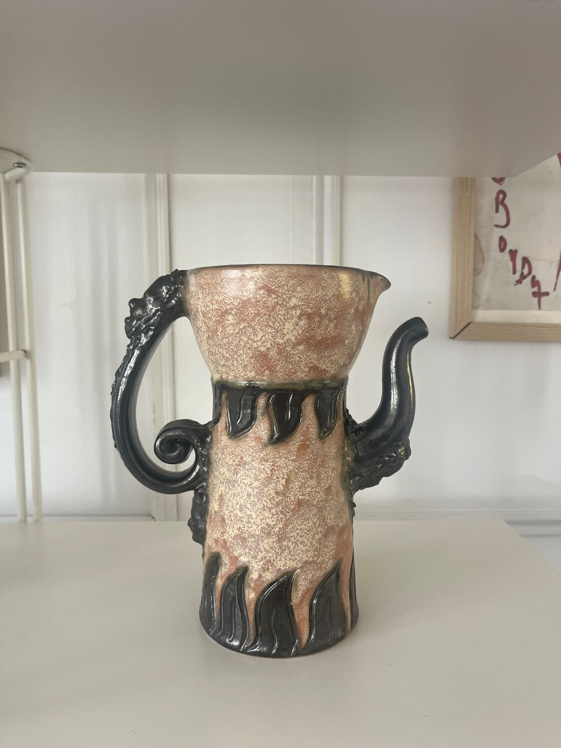 Belgian ceramic pitcher signed Sylvain Sttublet