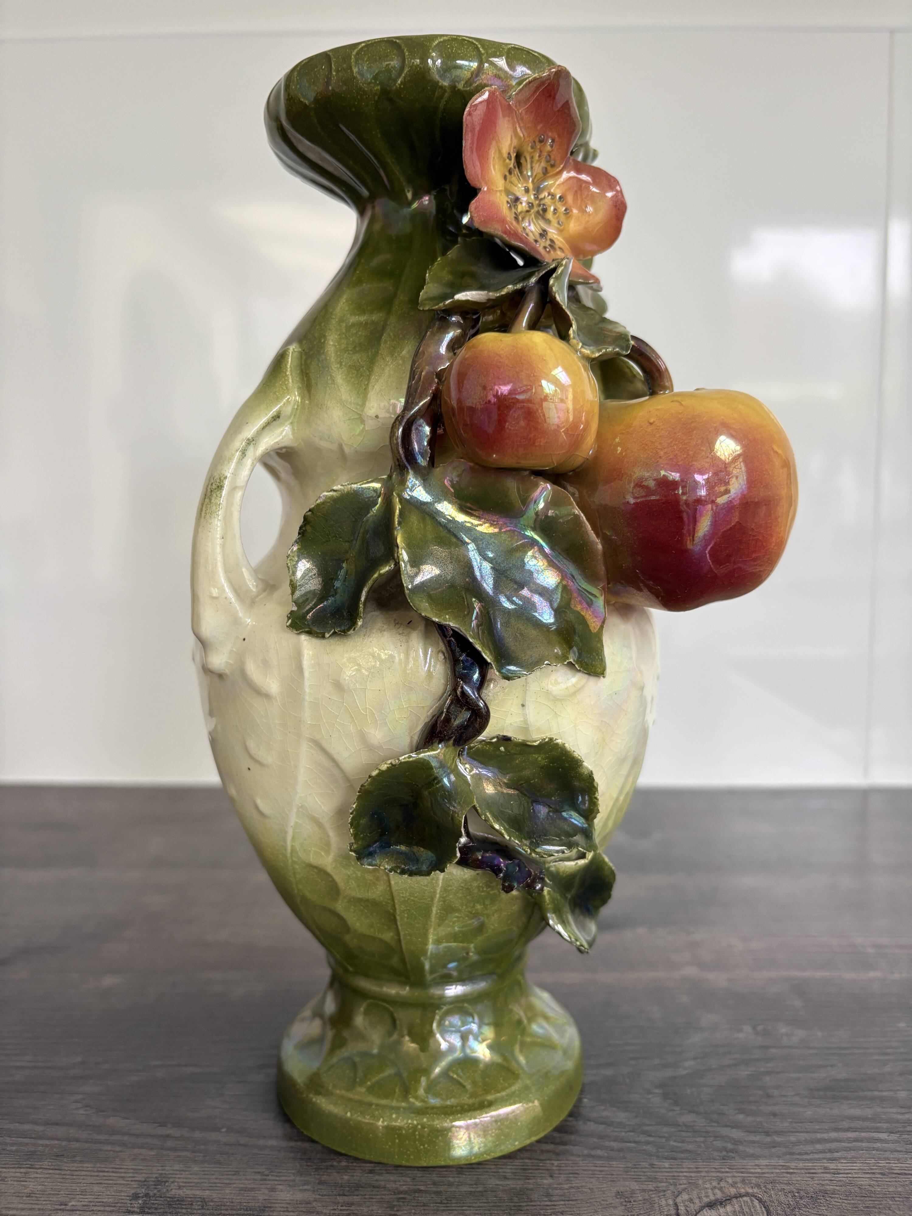 Art Nouveau ceramic vase – fruit and flower decoration
