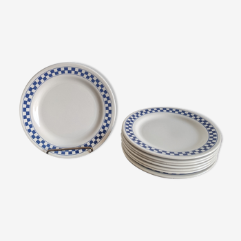 Collector art déco Lot 8 assiettes à dessert vintage en céramique OXFORD BRAZIL damier bleu