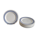 Collector art deco Lot 8 vintage dessert plates in ceramic OXFORD BRAZIL blue checkerboard