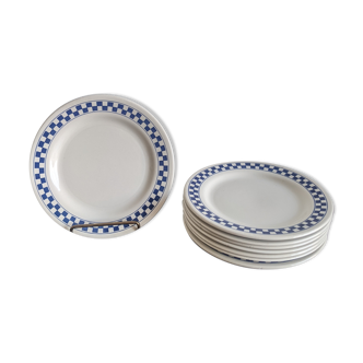 Collector art déco Lot 8 assiettes à dessert vintage en céramique OXFORD BRAZIL damier bleu