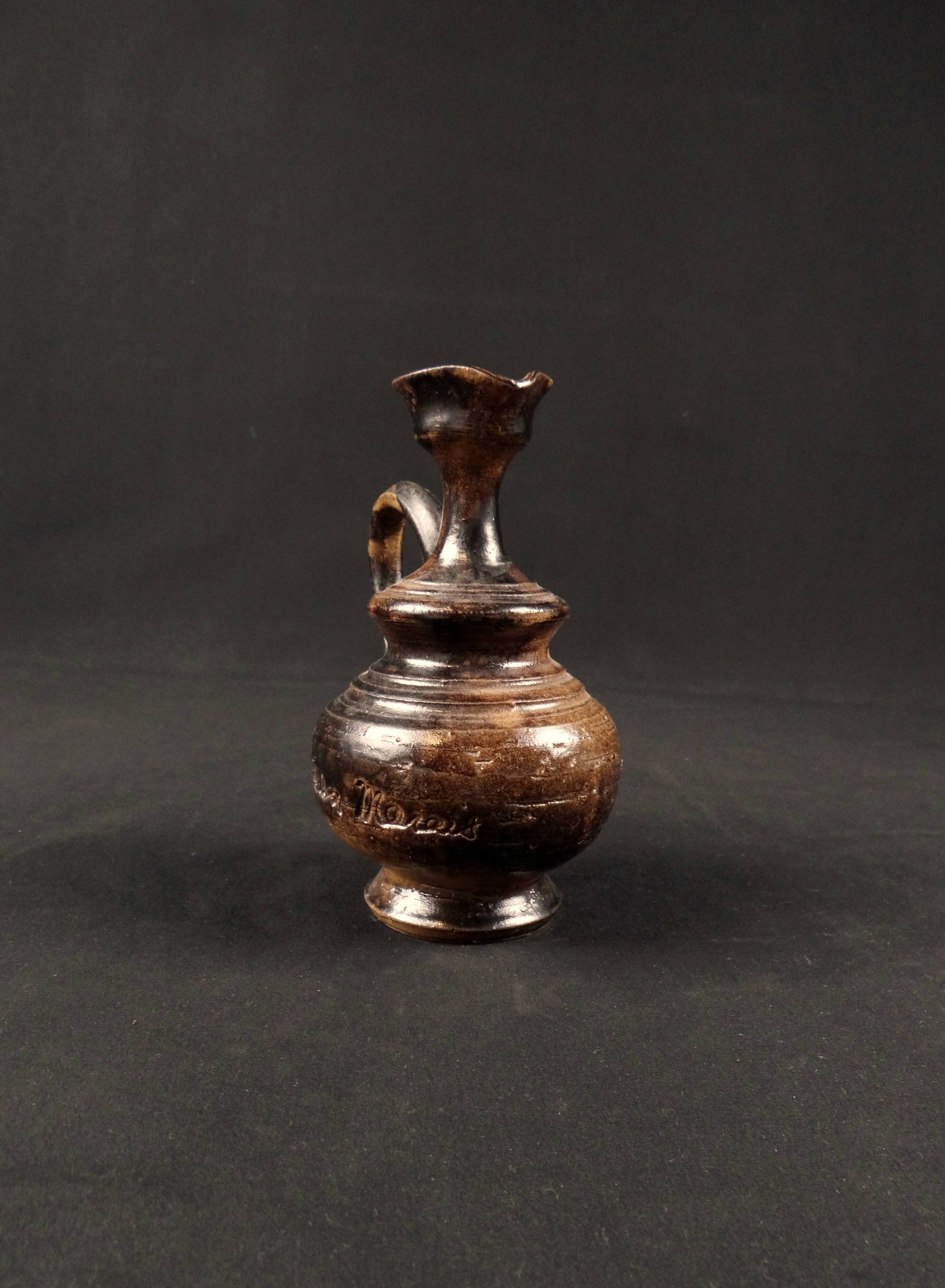 Vintage 1970s ceramic pitcher signed Jean Marais with chamotte glaze