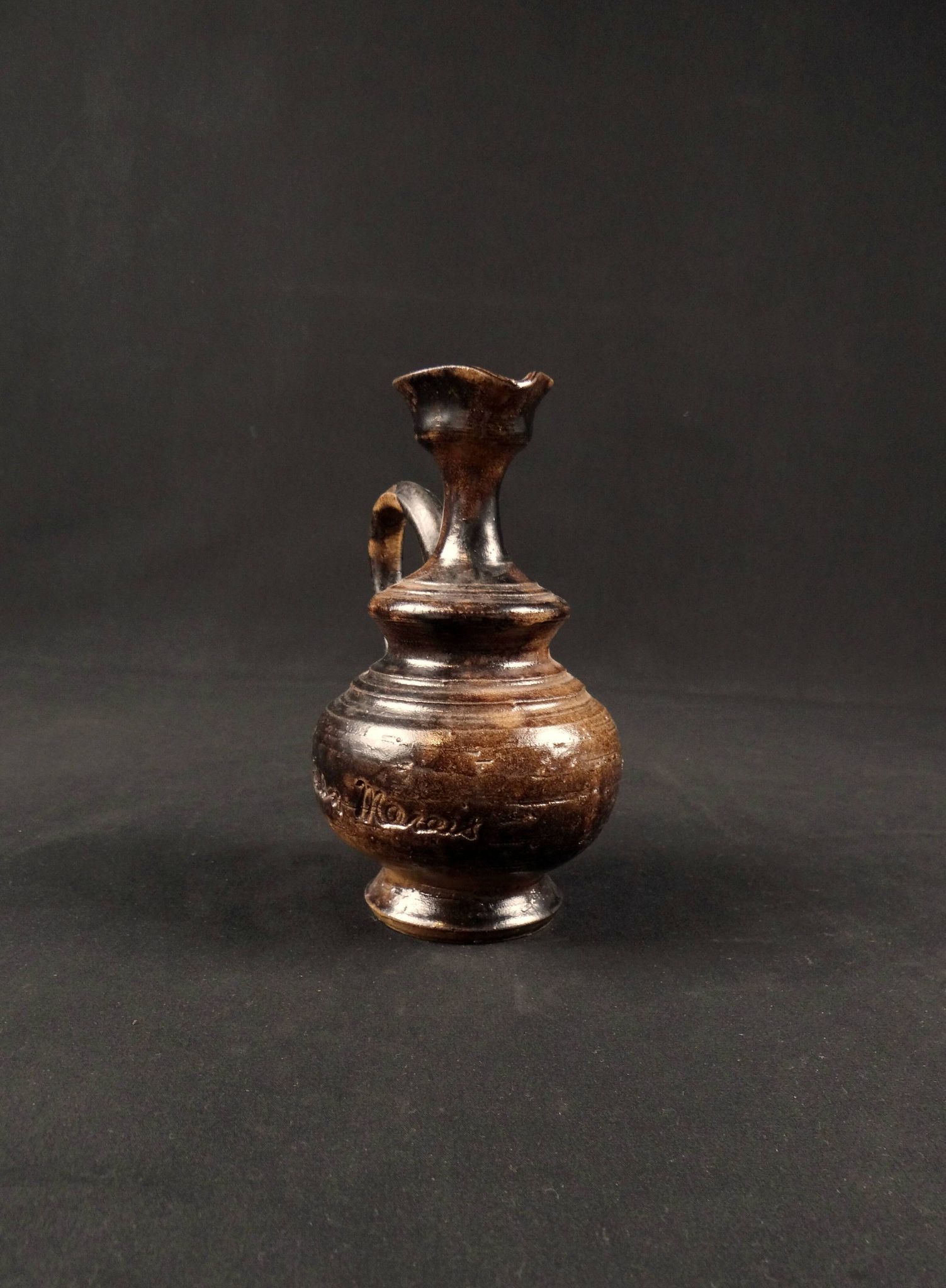 Vintage 1970s ceramic pitcher signed Jean Marais with chamotte glaze