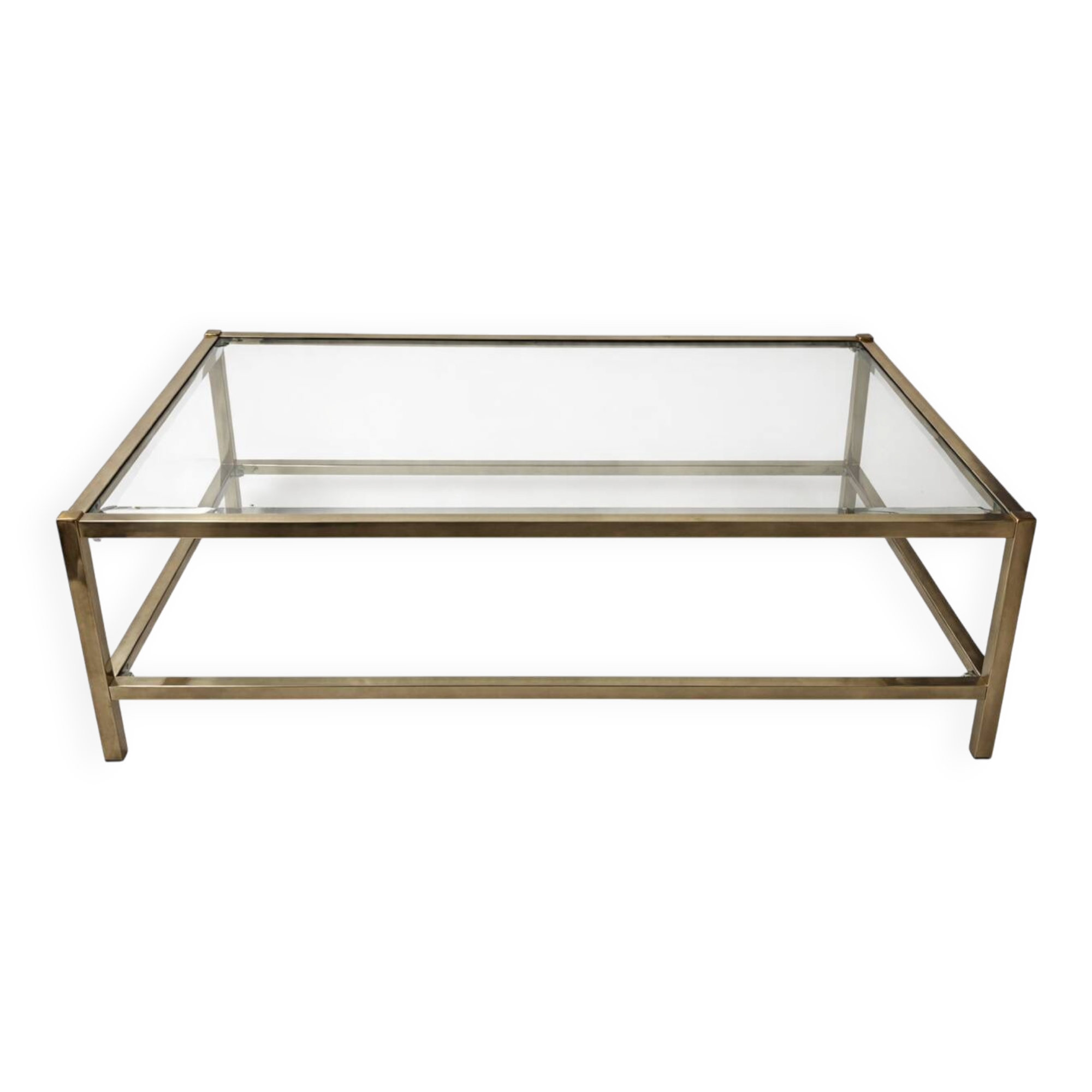Grande table basse vintage verre et laiton – années 1960-1970