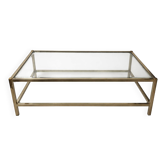 Grande table basse vintage verre et laiton – années 1960-1970