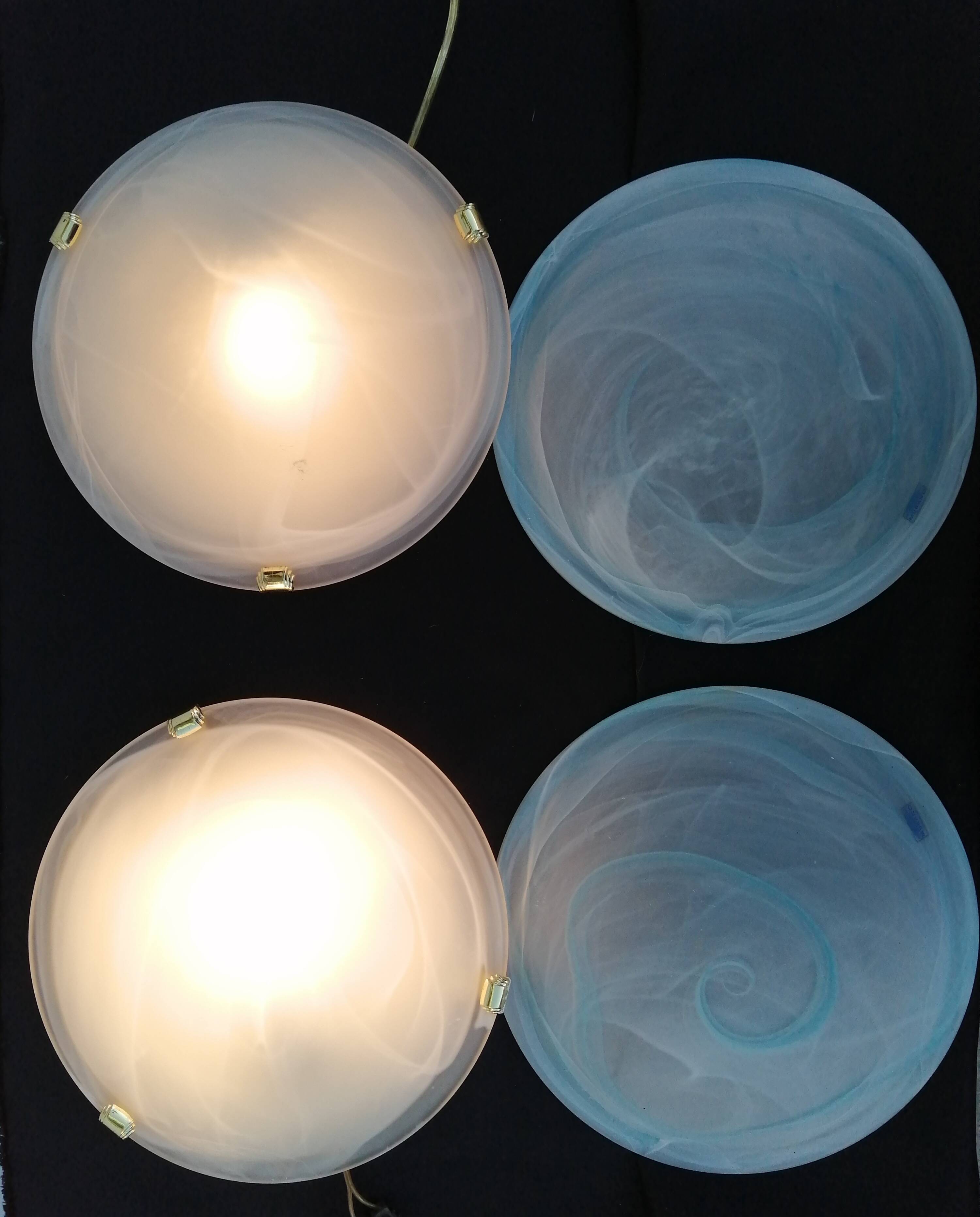 Pair of vintage blue and white Murano glass ceiling lights 1980