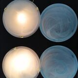 Pair of vintage blue and white Murano glass ceiling lights 1980