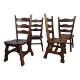 4 brutalist oak chairs