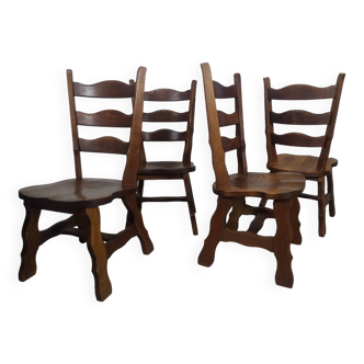 4 chaises brutaliste chêne