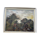 Painting, oil on canvas signed, forest landscape with horsemen