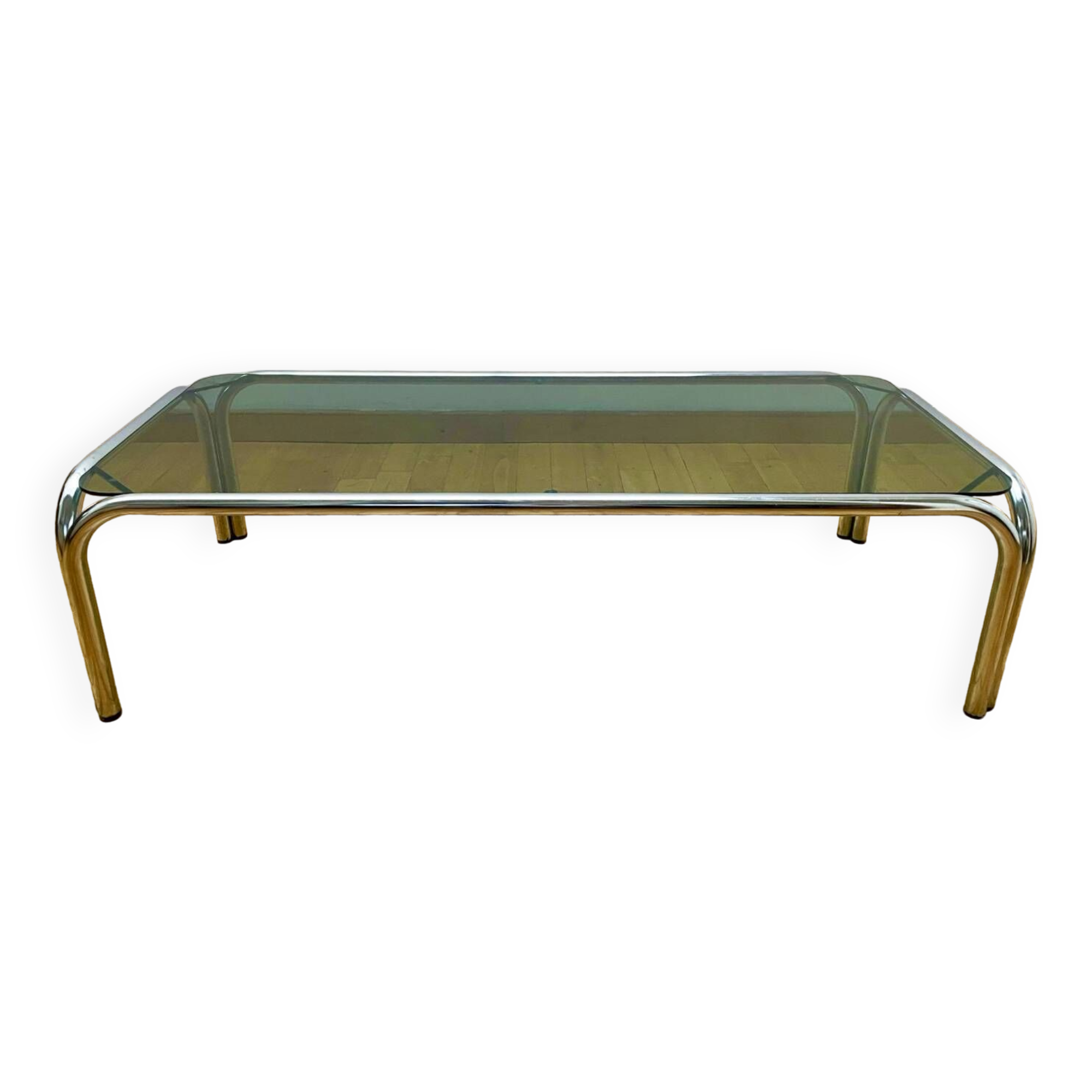 Vintage Chrome Coffee Table with Smoked Glass 1970s
