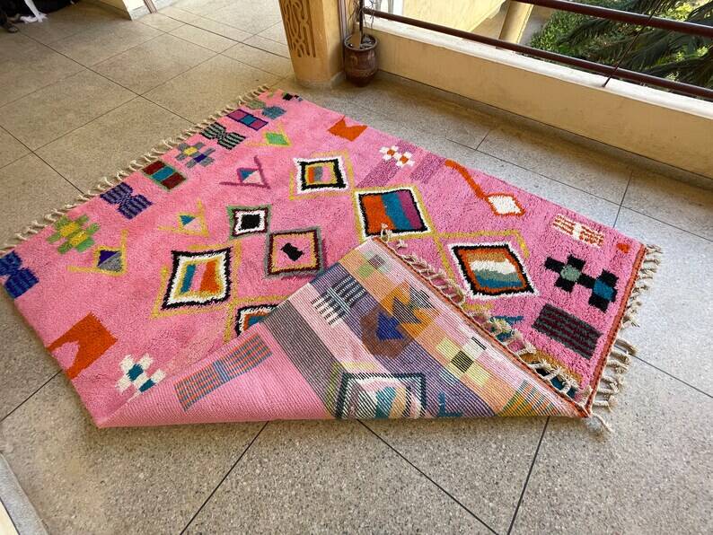 Moroccan handmade rug, beni ourain pink shag 150/250cm