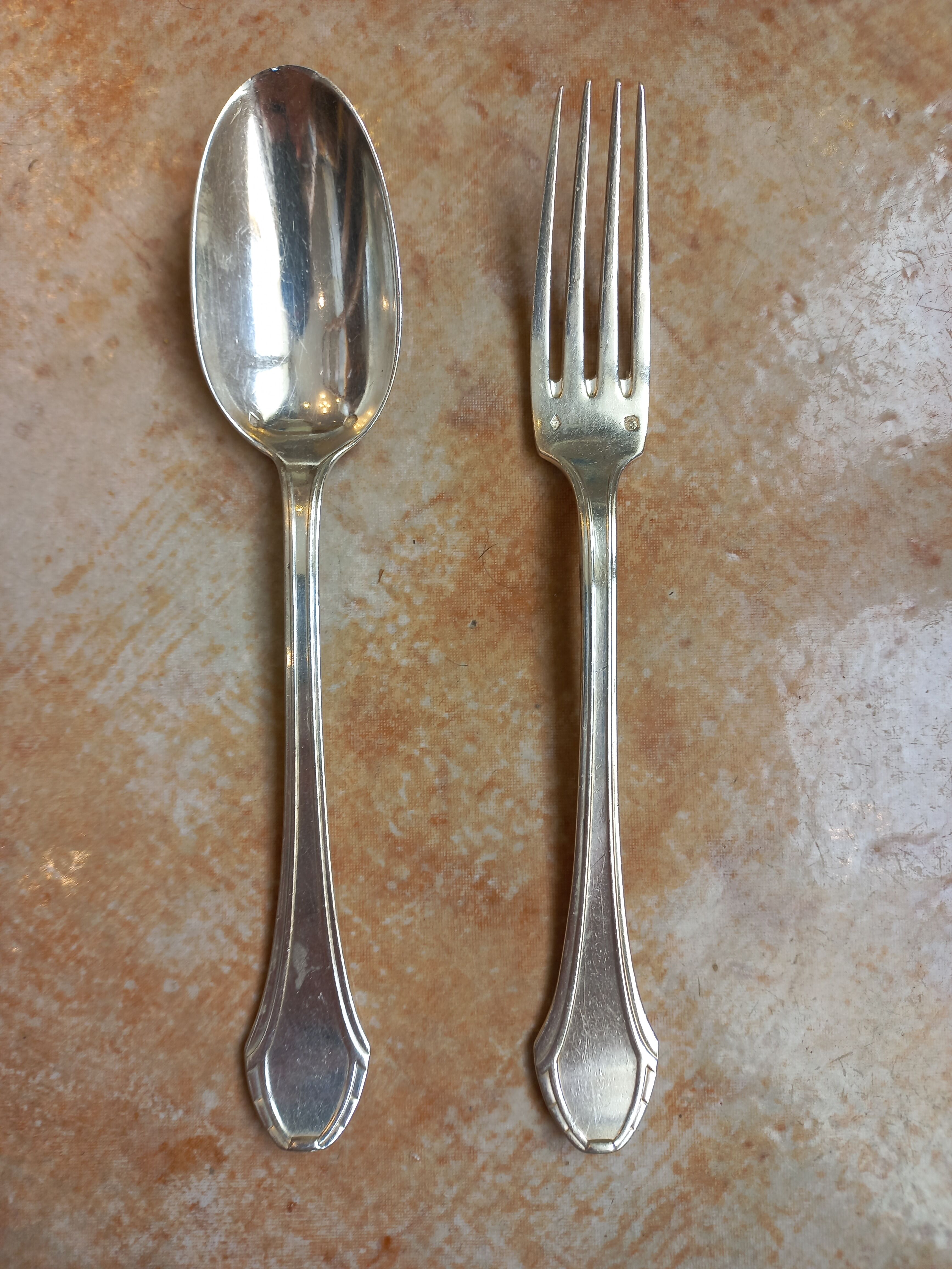 Paire couverts baptême en argent massif art déco Selency