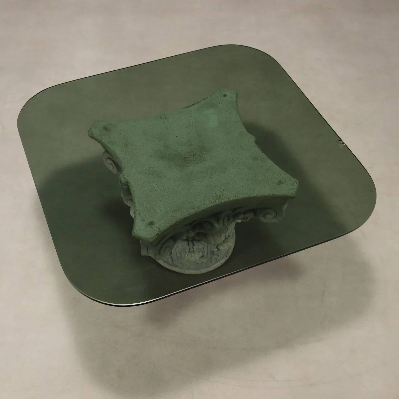 Small antique table in glass and stoneware, Italy, 20th century.